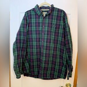 L.L.Bean Men’s XLT Green Navy Red Plaid Flannel Shirt